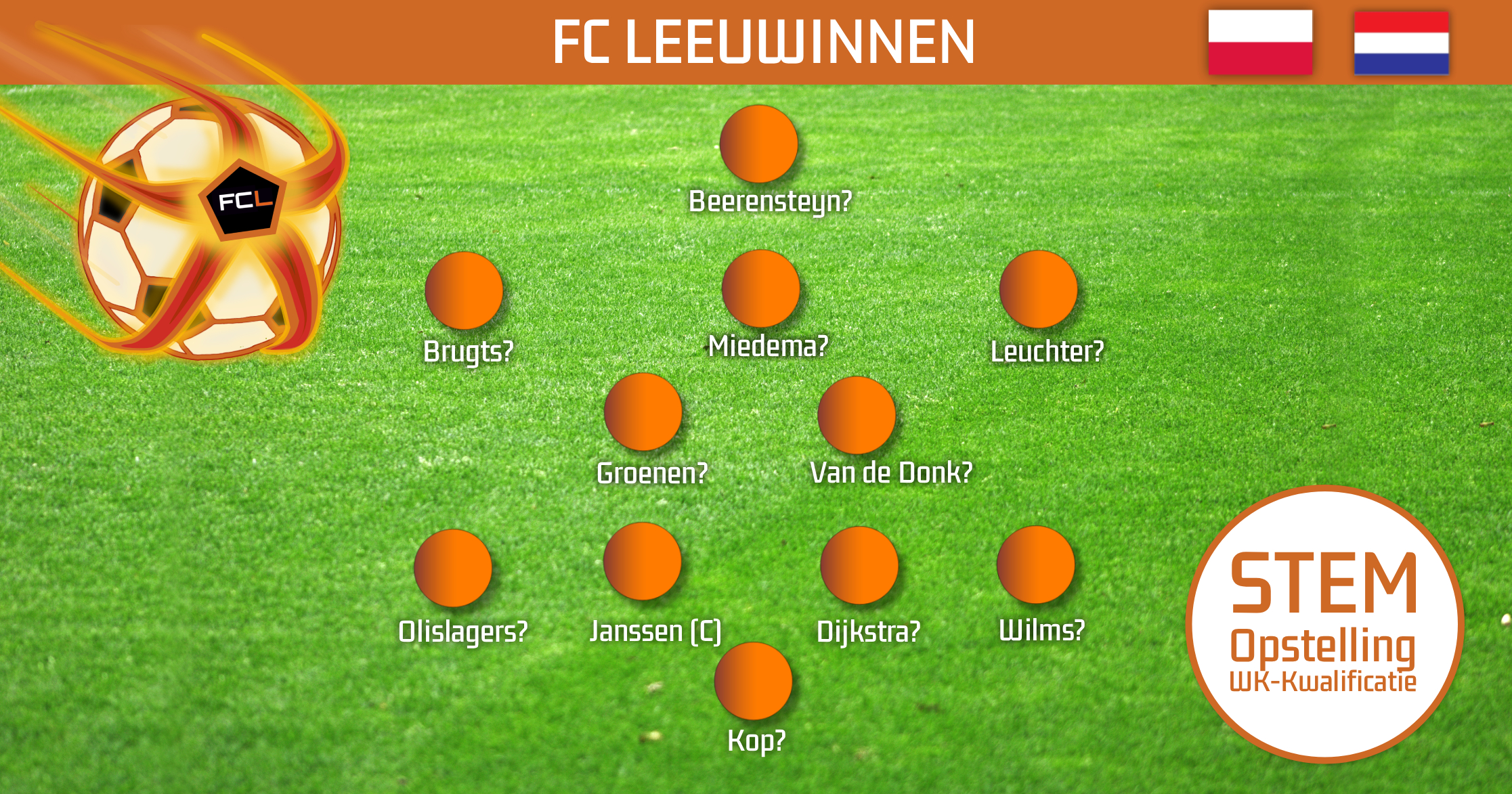 Maak hier jouw Opstelling van de Oranjevrouwen tegen Polen Vrouwen
